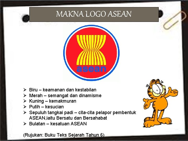 MAKNA LOGO ASEAN Ø Ø Ø Biru – keamanan dan kestabilan Merah – semangat