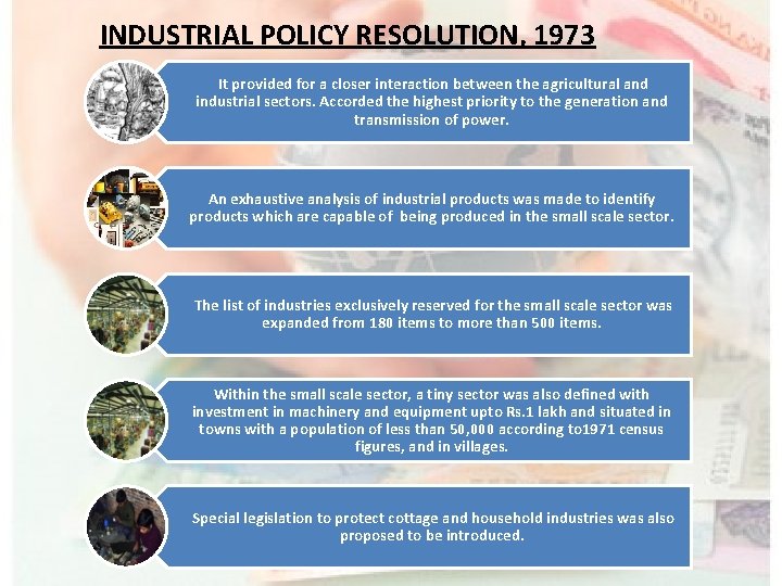 INDUSTRIAL POLICY RESOLUTION, 1973 It provided for a closer interaction between the agricultural and