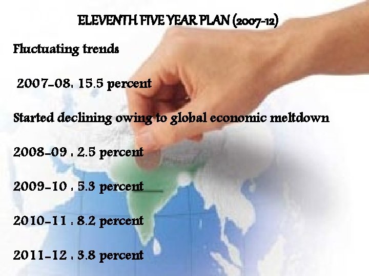 ELEVENTH FIVE YEAR PLAN (2007 -12) Fluctuating trends 2007 -08: 15. 5 percent Started