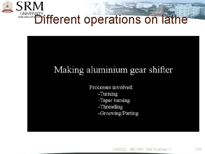 Different operations on lathe 1/2/2022 ME 1001 Unit-3 Lecture -1 110 