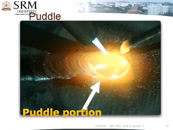 Puddle portion 1/2/2022 ME 1001 Unit-3 Lecture -1 31 