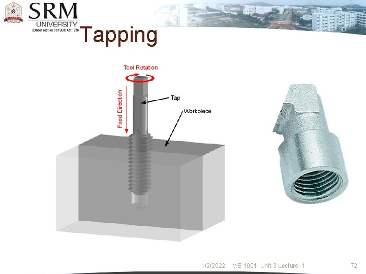 Tapping 1/2/2022 ME 1001 Unit-3 Lecture -1 72 