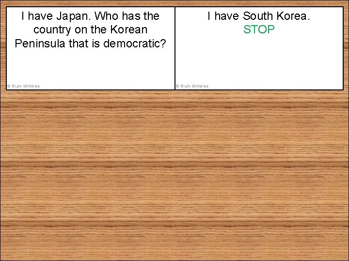 I have Japan. Who has the country on the Korean Peninsula that is democratic? I have Japan. Who has the country on the Korean Peninsula that is democratic?