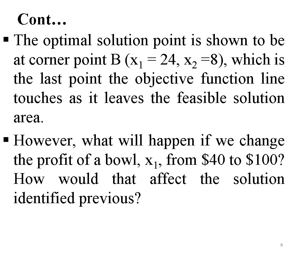 Cont… § The optimal solution point is shown to be at corner point B
