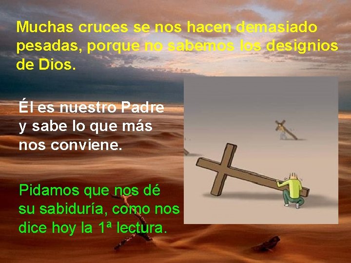 Muchas cruces se nos hacen demasiado pesadas, porque no sabemos los designios de Dios.