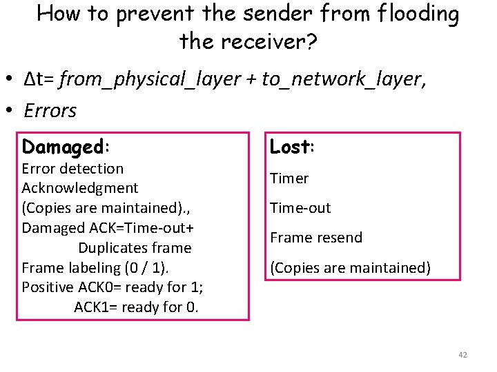 How to prevent the sender from flooding the receiver? • Δt= from_physical_layer + to_network_layer,