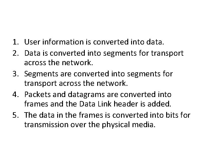 1. User information is converted into data. 2. Data is converted into segments for