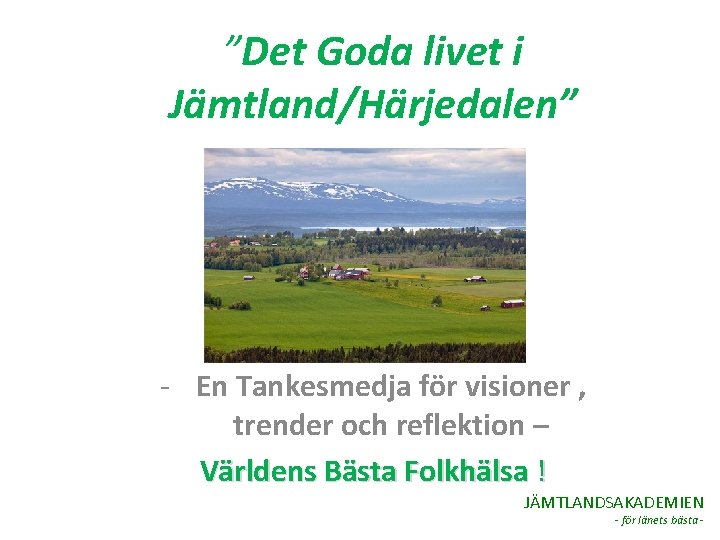 ”Det Goda livet i Jämtland/Härjedalen” - En Tankesmedja för visioner , trender och reflektion