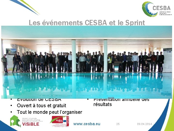 Les événements CESBA et le Sprint Workshops • Présentation annuelle des • Evolution de