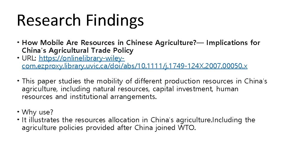 Research Findings • How Mobile Are Resources in Chinese Agriculture? — Implications for China's