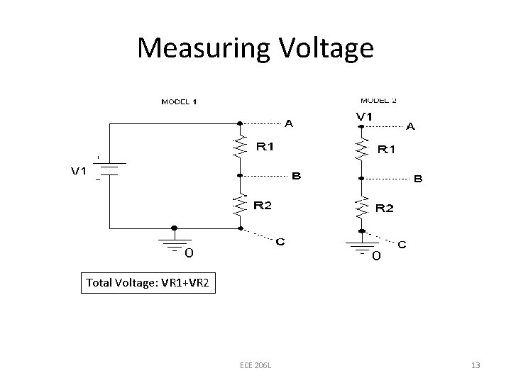 Measuring Voltage Total Voltage: VR 1+VR 2 ECE 206 L 13 
