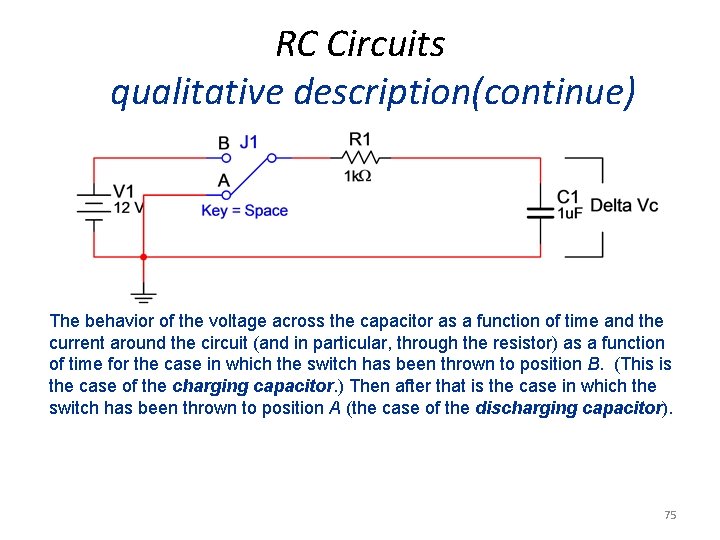 RC Circuits qualitative description(continue) The behavior of the voltage across the capacitor as a