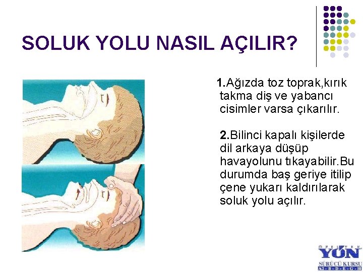 SOLUK YOLU NASIL AÇILIR? 1. Ağızda toz toprak, kırık takma diş ve yabancı cisimler