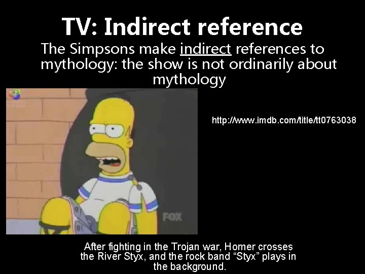 TV: Indirect reference The Simpsons make indirect references to mythology: the show is not