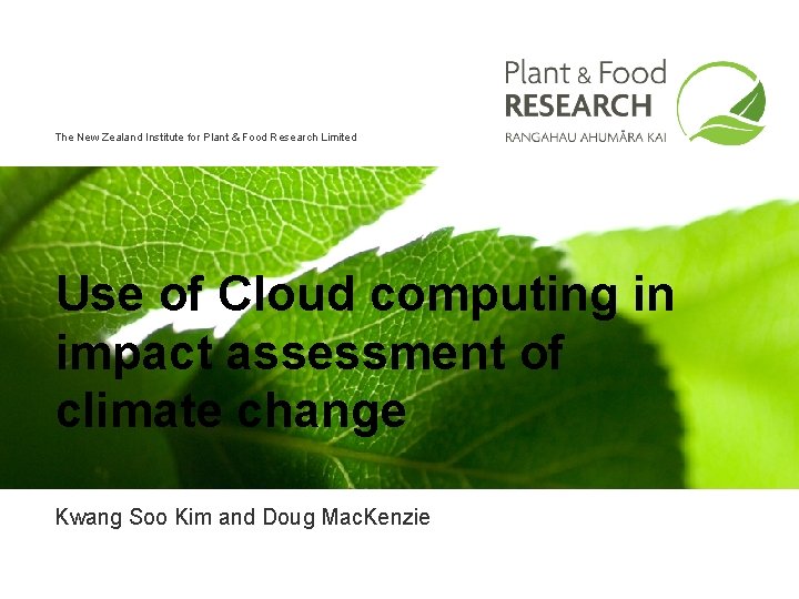 The New Zealand Institute for Plant & Food Research Limited Use of Cloud computing