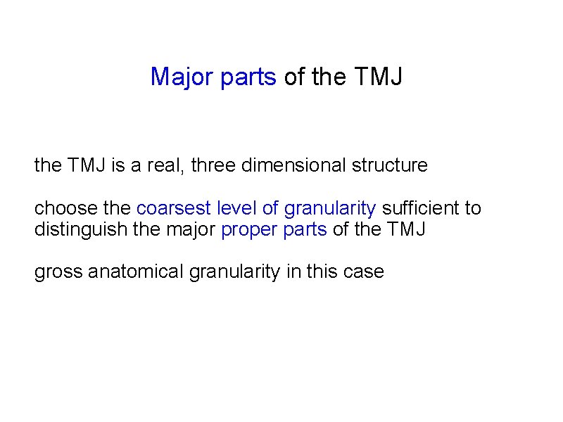 Major parts of the TMJ is a real, three dimensional structure choose the coarsest