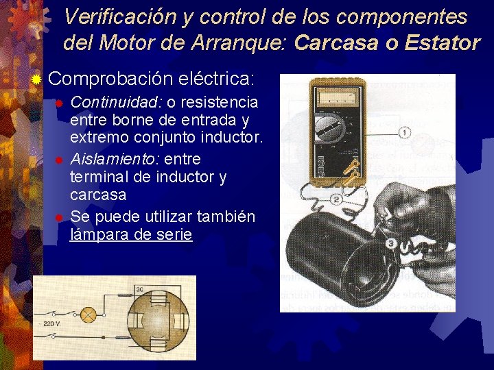 Verificación y control de los componentes del Motor de Arranque: Carcasa o Estator ®