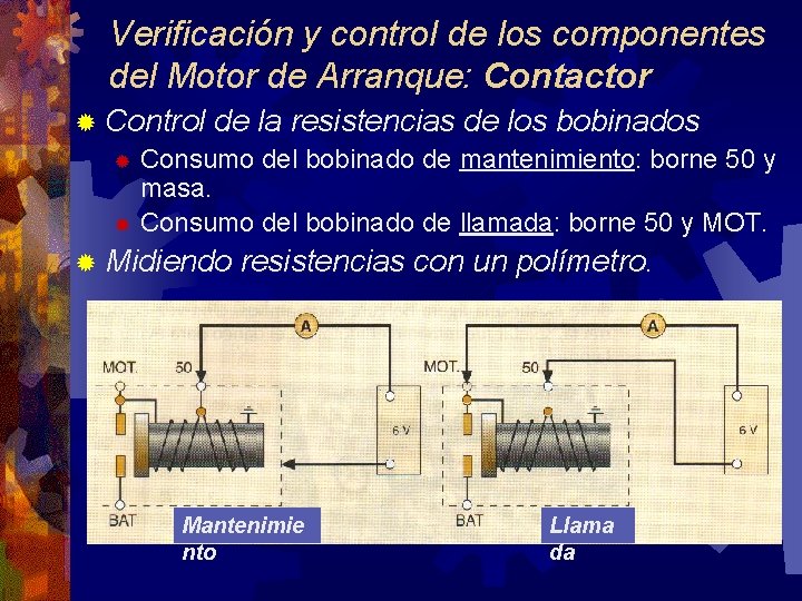 Verificación y control de los componentes del Motor de Arranque: Contactor ® Control de