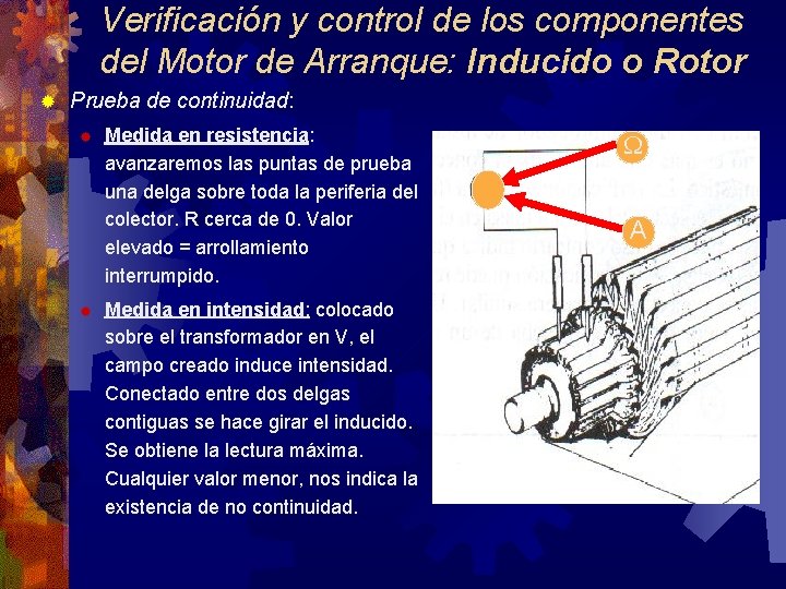 Verificación y control de los componentes del Motor de Arranque: Inducido o Rotor ®
