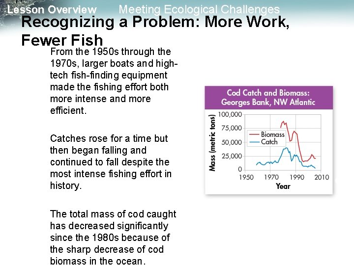 Lesson Overview Meeting Ecological Challenges Recognizing a Problem: More Work, Fewer Fish From the