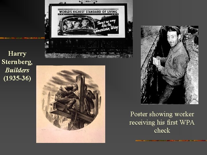 Harry Sternberg, Builders (1935 -36) Poster showing worker receiving his first WPA check 