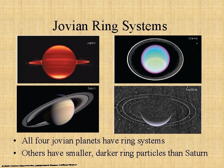 Jovian Ring Systems • All four jovian planets have ring systems • Others have