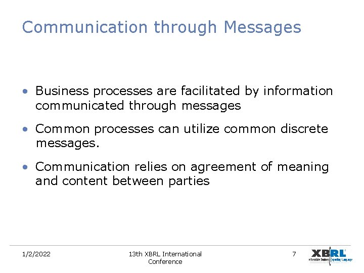 Communication through Messages • Business processes are facilitated by information communicated through messages • Communication through Messages • Business processes are facilitated by information communicated through messages •