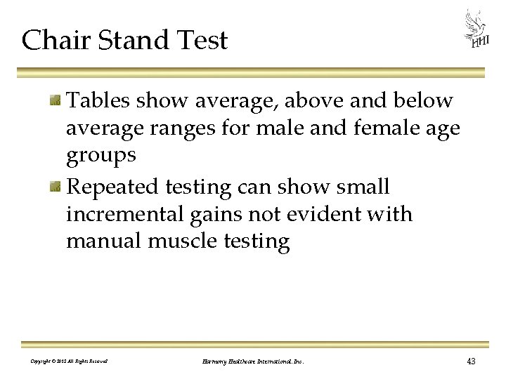 Chair Stand Test Tables show average, above and below average ranges for male and