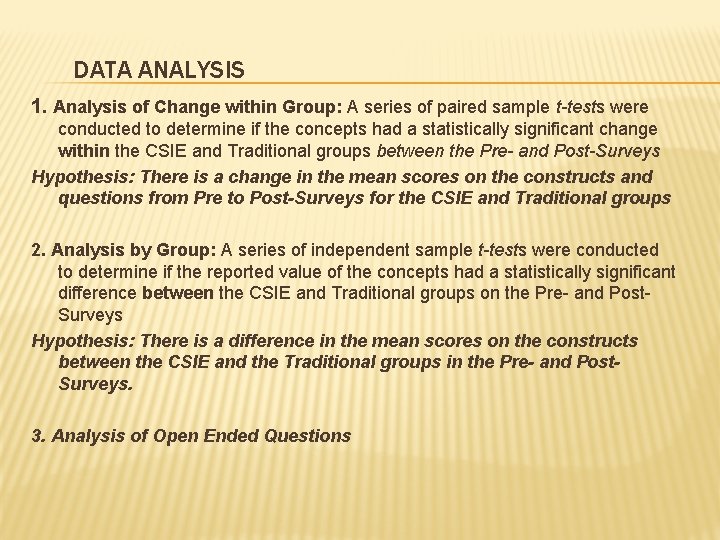 DATA ANALYSIS 1. Analysis of Change within Group: A series of paired sample t-tests DATA ANALYSIS 1. Analysis of Change within Group: A series of paired sample t-tests