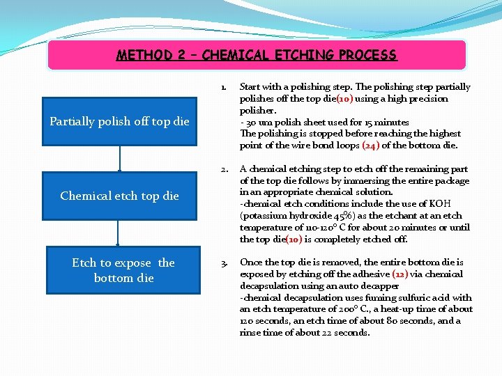 METHOD 2 – CHEMICAL ETCHING PROCESS 1. Start with a polishing step. The polishing