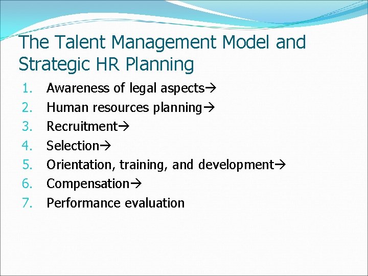 The Talent Management Model and Strategic HR Planning 1. 2. 3. 4. 5. 6.