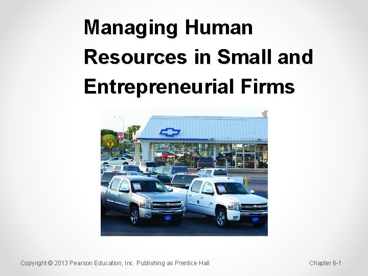 Managing Human Resources in Small and Entrepreneurial Firms Copyright © 2013 Pearson Education, Inc.