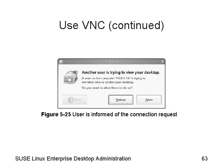 Use VNC (continued) Figure 5 -25 User is informed of the connection request SUSE