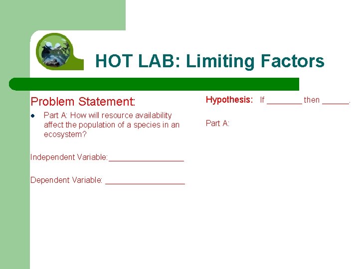 HOT LAB: Limiting Factors Problem Statement: l Part A: How will resource availability affect HOT LAB: Limiting Factors Problem Statement: l Part A: How will resource availability affect