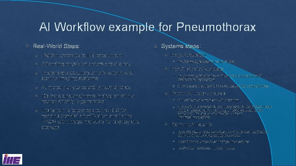 AI Workflow example for Pneumothorax Real-World Steps: Patient presents to ER department Attending physician