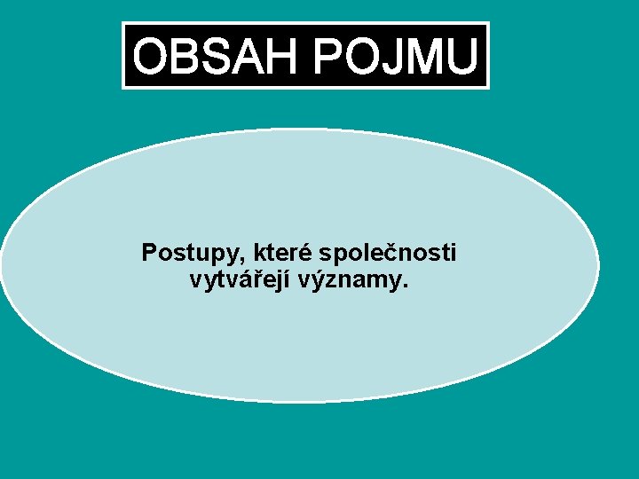 OBSAH POJMU Postupy, které společnosti vytvářejí významy. 