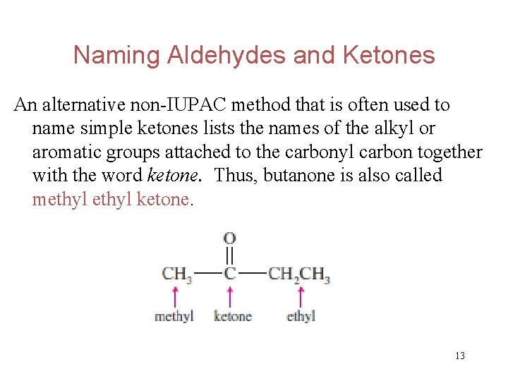 Naming Aldehydes and Ketones An alternative non-IUPAC method that is often used to name