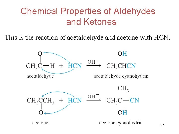 Chemical Properties of Aldehydes and Ketones This is the reaction of acetaldehyde and acetone