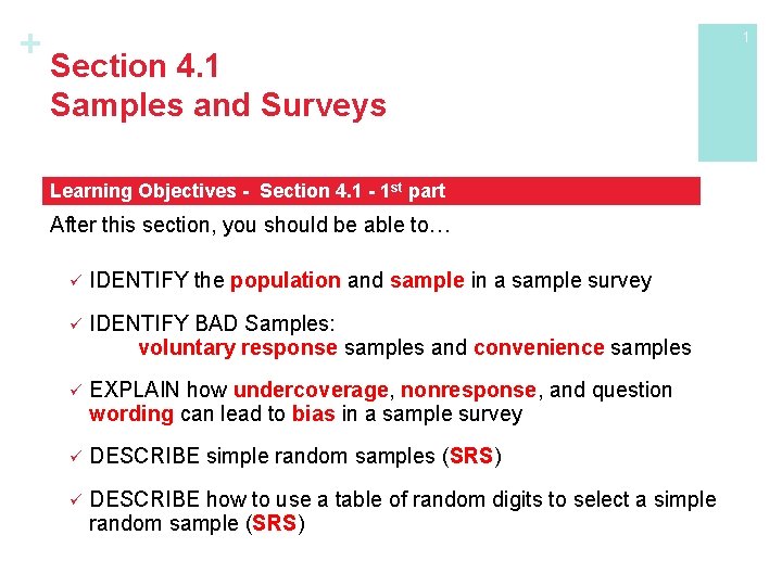 + Section 4. 1 Samples and Surveys Learning Objectives - Section 4. 1 -