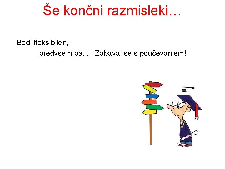 Še končni razmisleki… Bodi fleksibilen, predvsem pa. . . Zabavaj se s poučevanjem! 