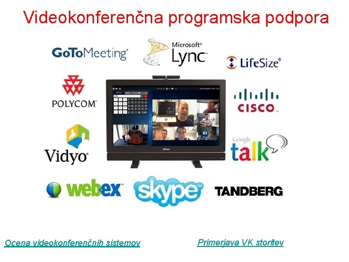 Videokonferenčna programska podpora Ocena videokonferenčnih sistemov Primerjava VK storitev 
