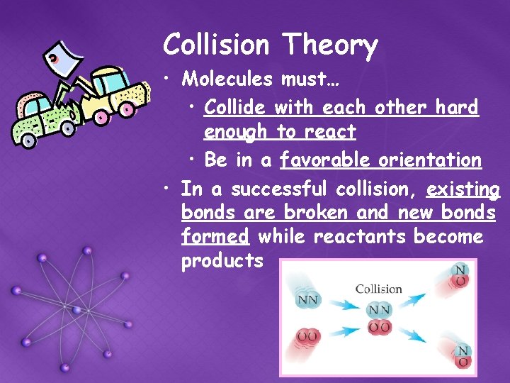 Collision Theory • Molecules must… • Collide with each other hard enough to react