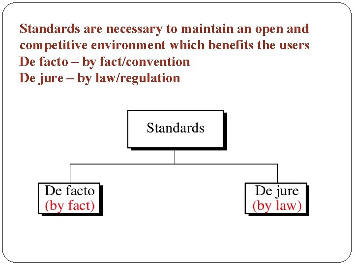 Standards are necessary to maintain an open and competitive environment which benefits the users