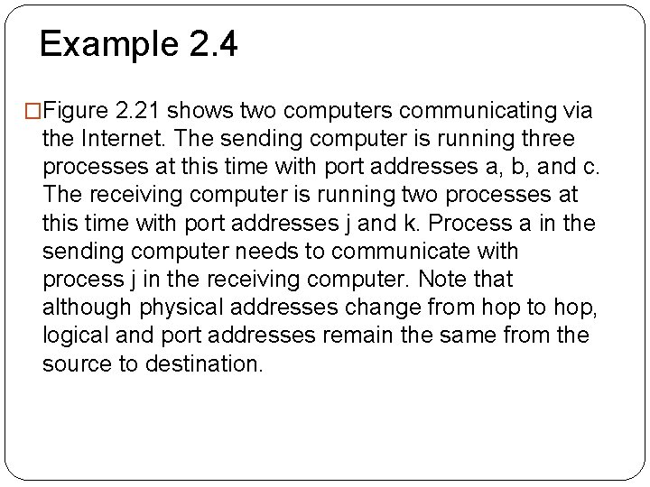 Example 2. 4 �Figure 2. 21 shows two computers communicating via the Internet. The