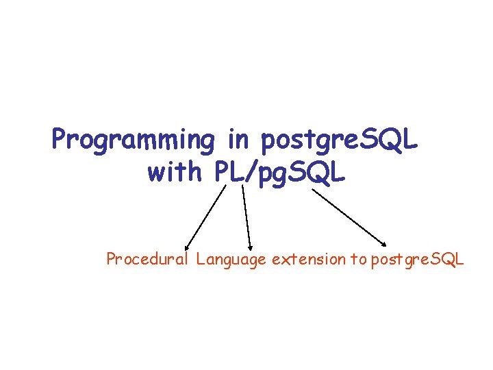 Programming in postgre. SQL with PL/pg. SQL Procedural Language extension to postgre. SQL 