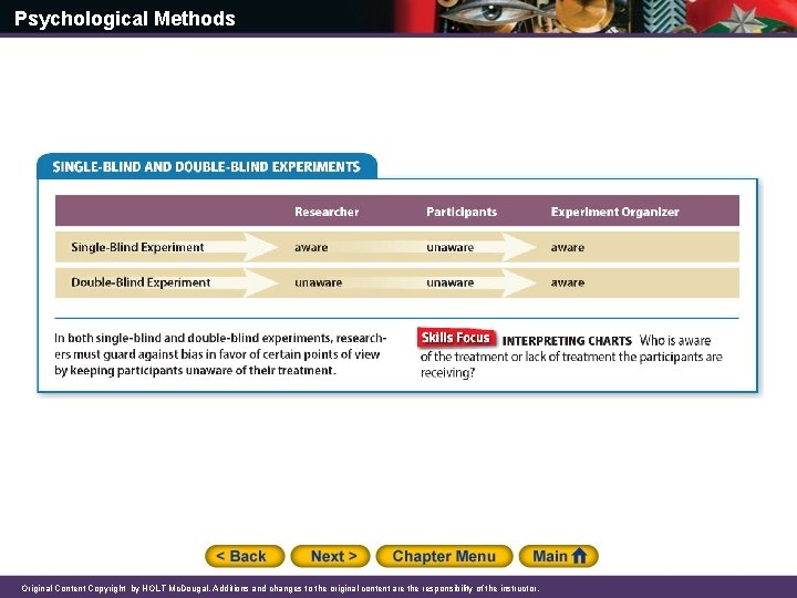 Psychological Methods Original Content Copyright by HOLT Mc. Dougal. Additions and changes to the