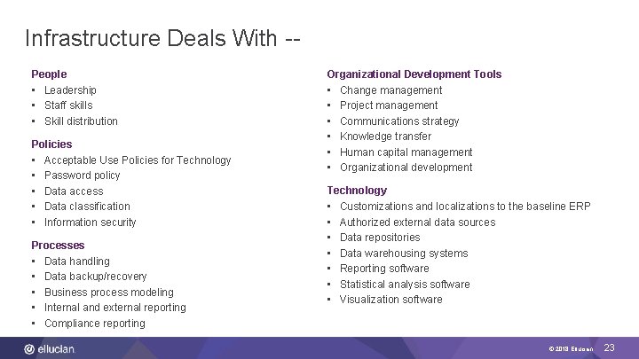 Infrastructure Deals With -People Organizational Development Tools • Leadership • Staff skills • Skill