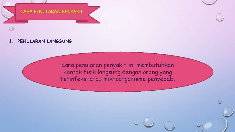 CARA PENULARAN PENYAKIT 1. PENULARAN LANGSUNG Cara penularan penyakit ini membutuhkan kontak fisik langsung