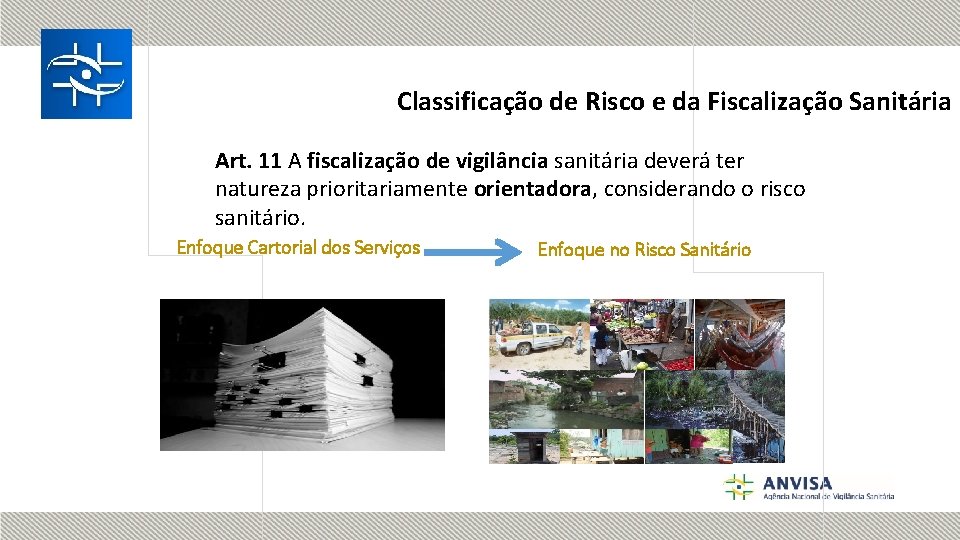 Classificação de Risco e da Fiscalização Sanitária Art. 11 A fiscalização de vigilância sanitária