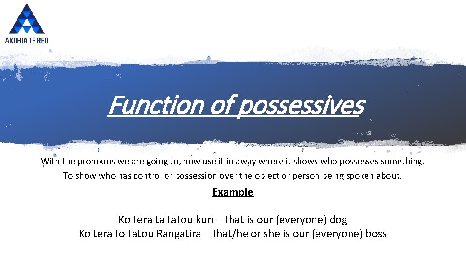 Function of possessives With the pronouns we are going to, now use it in